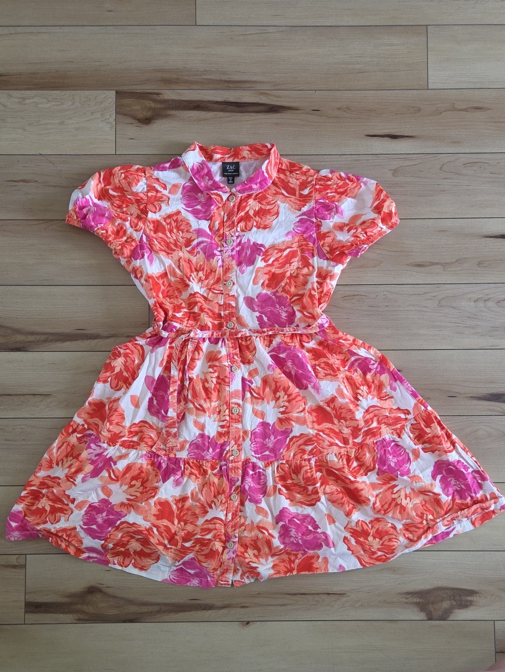 Floral Button-Front Kids Dress in Pink & Orange